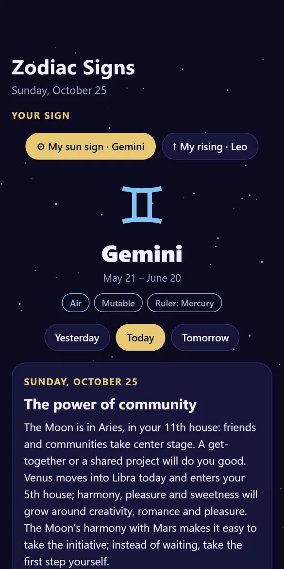 The Riduna app: Daily horoscope
