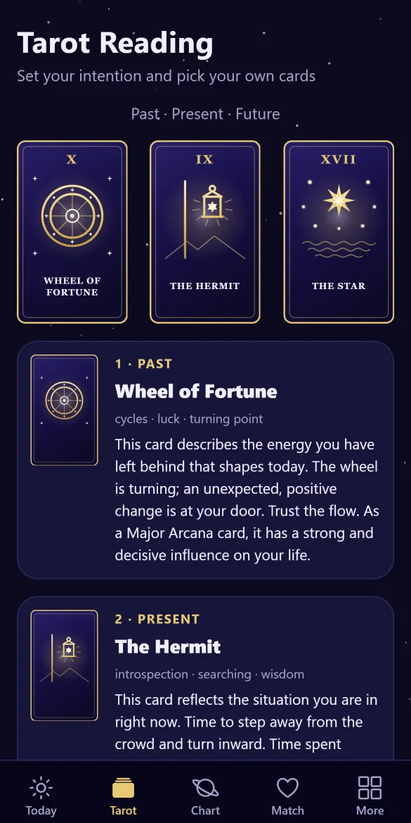The Riduna app: Tarot